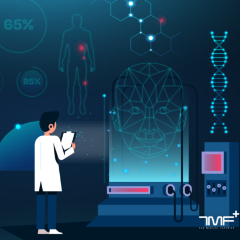 Scientifique analysant données médicales futuristes