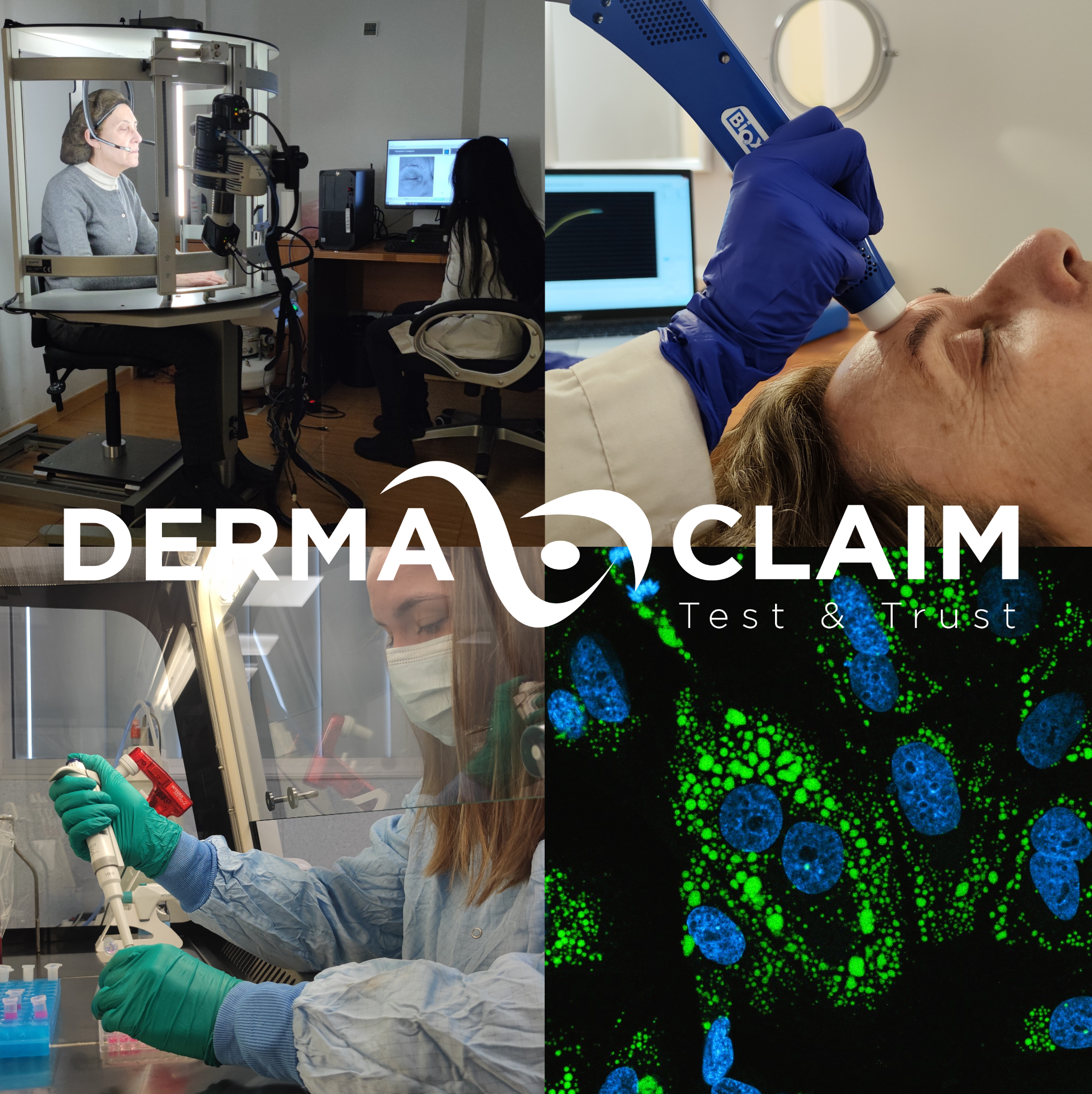 Test dermatologique en laboratoire avec équipements spécialisés.