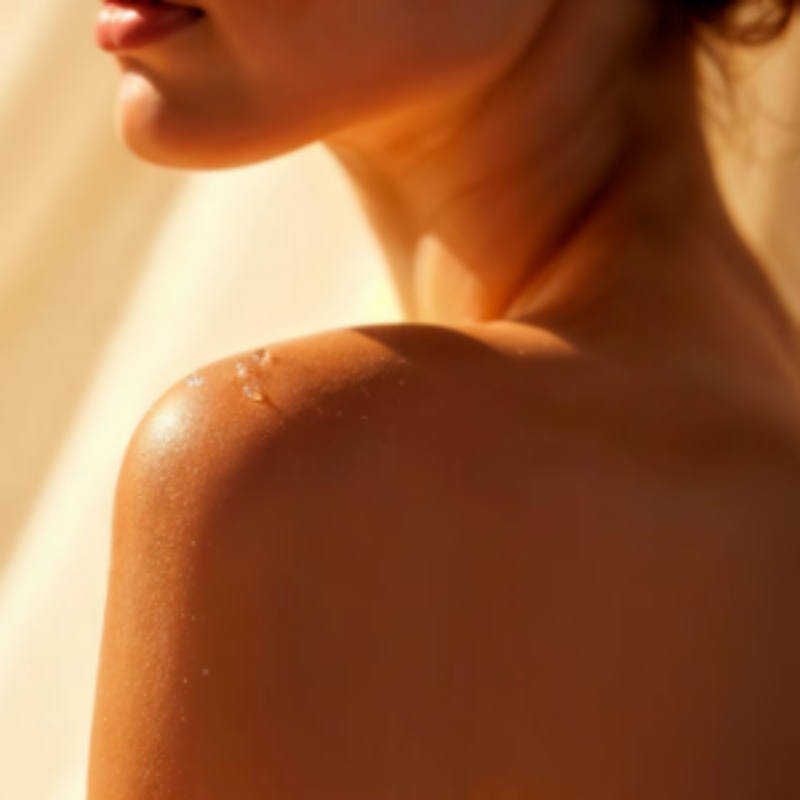 Épaule bronzée éclairée par le soleil