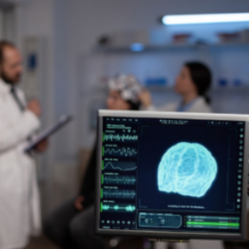 Examen médical du cerveau, écran et médecin.
