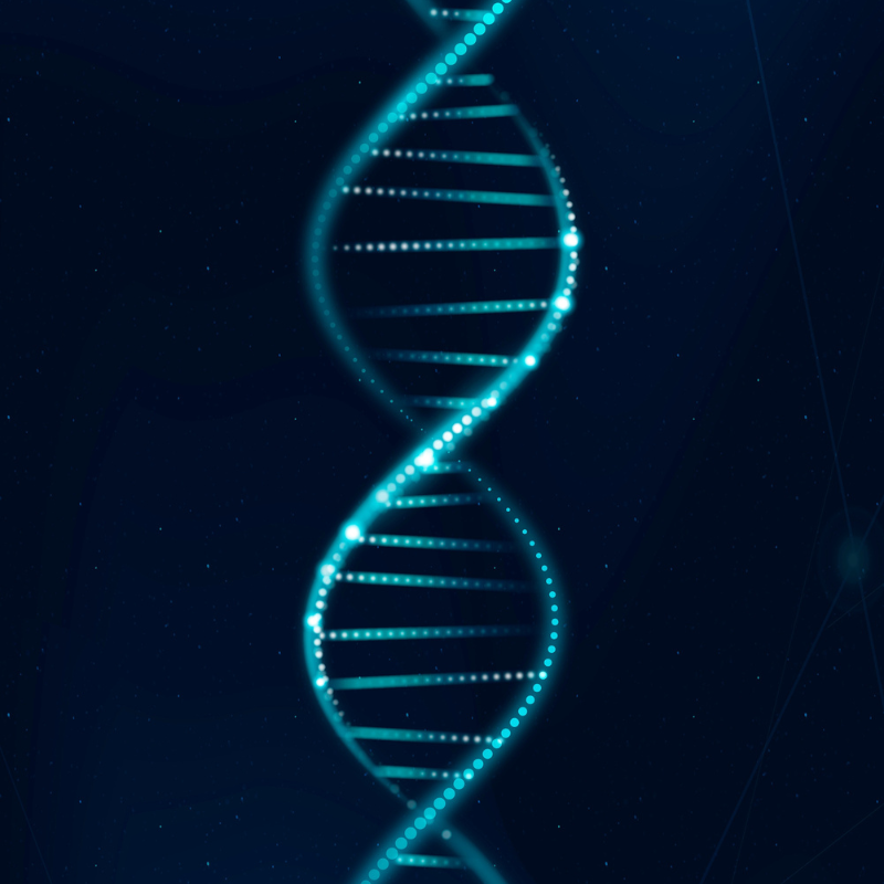 Illustration d'une double hélice ADN lumineuse.